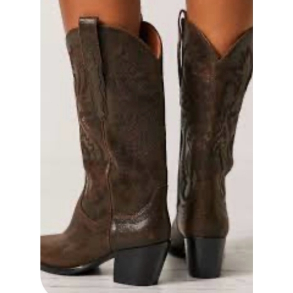 Free People JEFFREY CAMPBELL Dagget Cowboy Boots Vintage Brown Leather Size 10